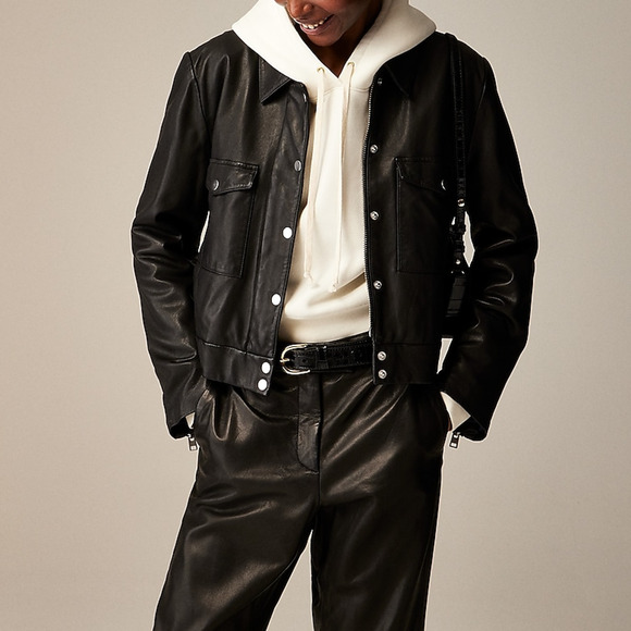J. Crew Jackets & Blazers - J. Crew 'Collection' Black Leather Shirt-Jacket Size 2